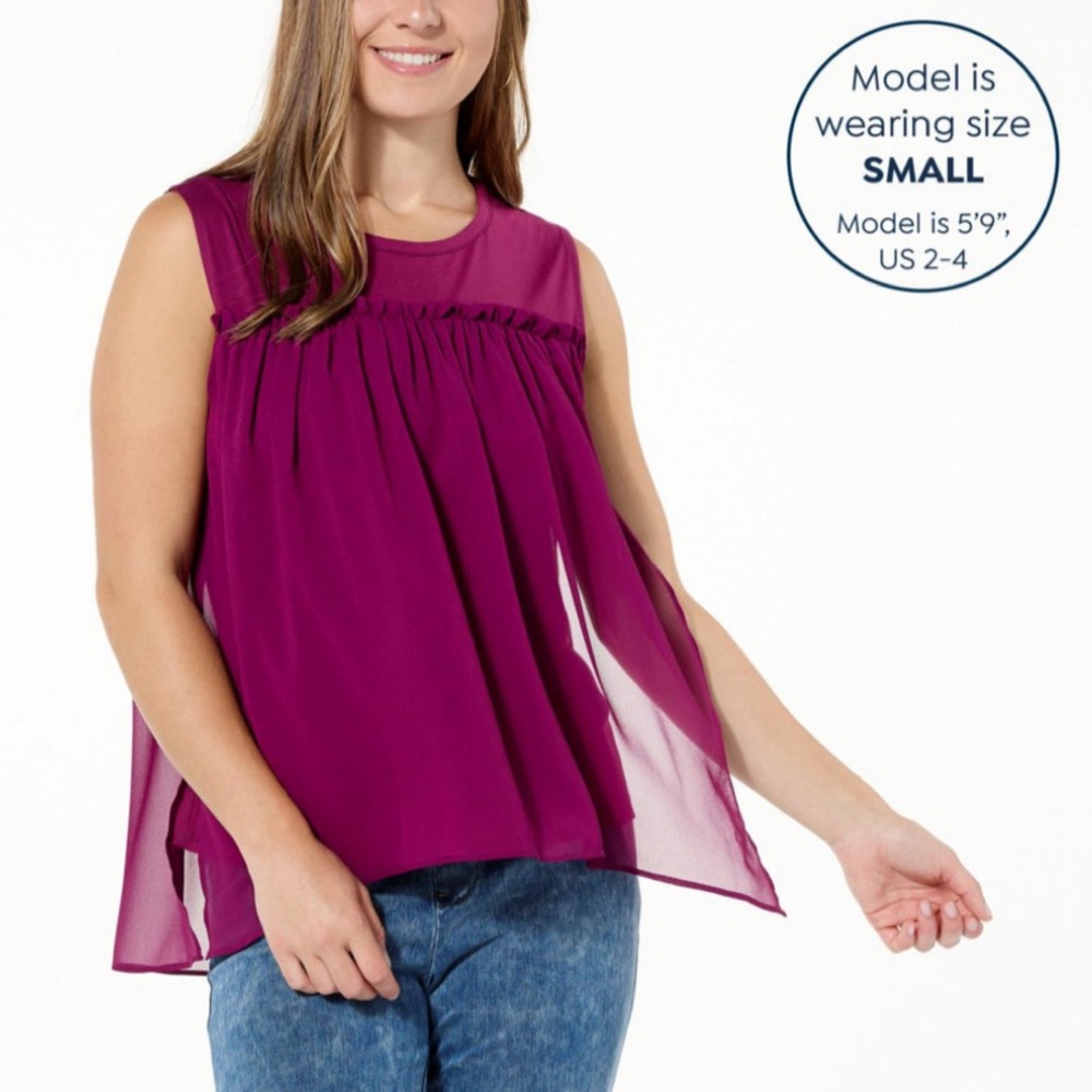C Wonder by Christian Siriano Mixed Media Top Raspberry Size M New ASOT HSN